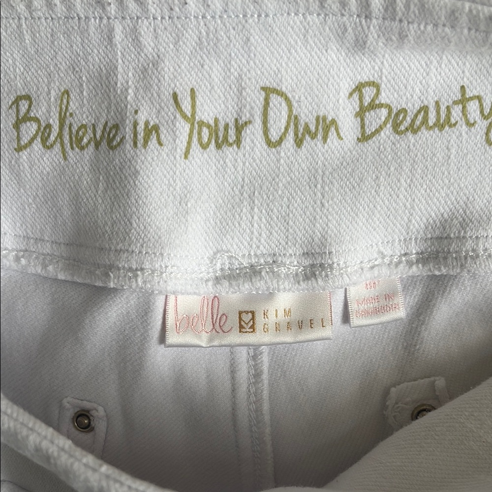 Belle by Kim Gravel White Denim Pants size 8 petite expandable waist - Picture 5 of 7